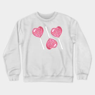 Three Glitter Pink Heart Lollipops Crewneck Sweatshirt